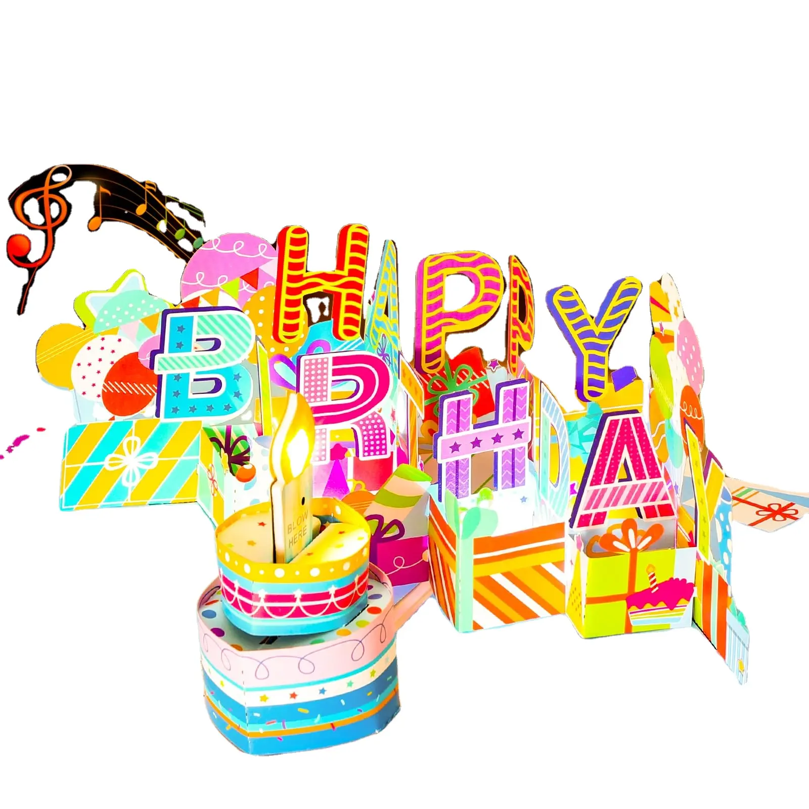 Musical Pop Up Birthday Cards Light Blow Out LED Light Candle Play Happy Birthday Music Pop Up Card