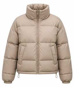 Chaqueta Acolchada Beige para Hombre con Cuello Alto y Cierre de Cremallera - Product Image 1
