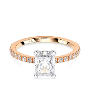 Anillo de Compromiso con Diamante Cultivado en Laboratorio, Corte Radiante, Pavé, Halo Oculto, 2.00 CTW, Oro de 14K, Bañado en Rodio, Certificado IGI, Moderno, para Boda - Product Image 2