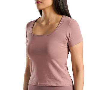 Camiseta Deportiva Personalizada para Mujer, Color Rosa, Corte Ajustado, Manga Corta, Cuello Redondo, Elástica, Transpirable, Suave, para Gimnasio, Fitness y Yoga - Product Image 3
