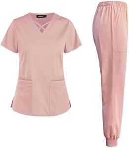 Tenues médicales professionnelles unisexes, ensembles de blouses et pantalons de couleur unie à col en V, étiquettes personnalisées, en rayonne respirante et imperméable pour hôpital - Product Image 3