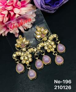 Pendientes de Aleación con Diseño Geométrico, Estilo Polki Kundan, Tradicionales y Modernos, de Alta Calidad para Bodas y Uso Tradicional - Product Image 3