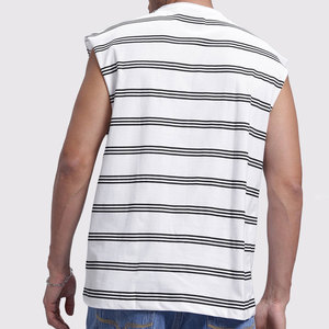 Camiseta sin Mangas con Diseño Único, Cuello Redondo, Tejida, Corte Regular, Estilo Casual, Blanca con Líneas Negras - Product Image 4