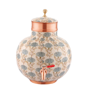 Tanque de almacenamiento de agua de cobre puro de alta calidad más vendido con diseño impreso de esmalte floral en dos tonos al mejor precio - Product Image 1