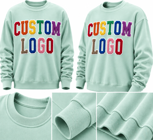 Sudadera de cuello redondo con logotipo personalizado bordado en chenilla, unisex, corte regular, informal, de punto para otoño, 100% algodón en la parte delantera. - Product Image 5