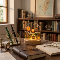 Lampe d'Ambiance LED Écologique CALA Pingxi Old Street avec Base en Bois, Boîte Cadeau Souvenir Personnalisée Reproduction d'Attraction Culturelle pour Décoration Intérieure
