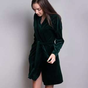 Women's Vintage Terry <b>Bathrobe</b> <b>Hood</b> | Ultra Soft Warm Plush Robe Belt Pockets | Winter Homewear Loungewear Gown Elastic Waist - Product Image 4