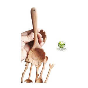 Wholesale High Quality Eco-Friendly Rose Gold Plated Big Wooden Spoon Olive Handle Fork Children Ice <b>Cream</b> Eating Utensil Rice - Product Image 5