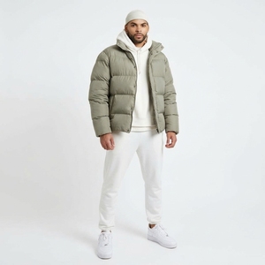 Chaqueta Acolchada Verde Oliva al por Mayor con Capucha, Cremallera Completa, Manga Larga, Abrigo de Invierno de Color Sólido con Relleno de Poliéster para Hombre - Product Image 3