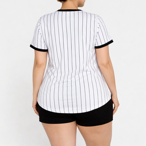 Vestido Jersey a Rayas Estilo Fútbol Americano para Mujer, Talla Grande, Transpirable, de Malla, Manga Corta, Informal, Deportivo, con Logotipo Personalizado OEM USA - Product Image 3