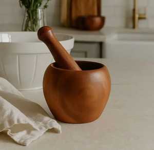 Juego de Mortero y Pilón de Madera de Acacia Natural, Molinillo de Especias, Triturador de Hierbas, Prensa de Ajo, Herramienta Manual para Procesar Alimentos - Product Image 3