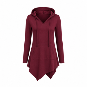 Sudadera con Capucha para Mujer, Manga Larga, Asimétrica, Color Sólido, Informal, Tejida, con Bolsillos, para Otoño, Personalizable - Product Image 1
