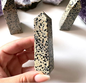 Cristal naturel en gros, agate, jaspe dalmatien, tour, forme à 4 facettes, pointe, super qualité, quantité en vrac, cadeau - Product Image 3