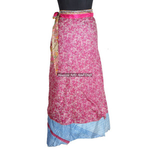 Nueva falda larga de seda tipo sari, reversible, hecha con seda de sari antiguo, de doble capa, estilo indio, lo último en moda. - Product Image 2