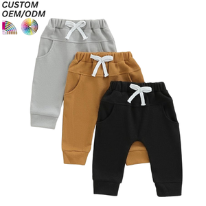 Pantalones de Algodón Tejido Rectos para Niños, Personalizados, Casuales, con Cintura Elástica y Cordón, Antiarrugas, de Secado Rápido, Transpirables, con Dobladillo Completo - Product Image 1