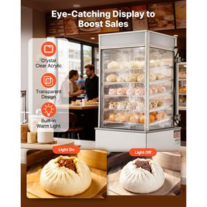 Espositore Riscaldato per Alimenti a 5 Ripiani in Acciaio Inox, 1200W, Luce LED, Ripiani Regolabili, 86 Pollici - Product Image 4