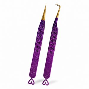 Pinzas para Pestañas con Diseño de Corazón Morado y Puntas Doradas, Herramienta Metálica de Precisión para Extensión de Pestañas - Product Image 1