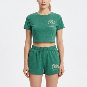 Vente en gros de shorts d'été pour femmes de haute qualité, ensemble 2 pièces uni, vêtements décontractés, coton/polyester respirant et écologique - Product Image 2