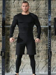 Vêtements de sport et yoga pour hommes personnalisés, en tissu Spandex, coupe ajustée, longueur intégrale, avec design anti-exposition et taille élastique - Product Image 4