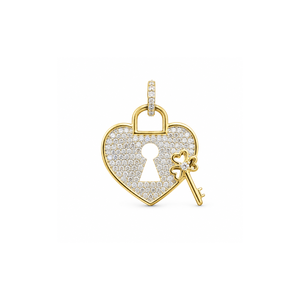 Collier pendentif de luxe en forme de cœur avec cadenas et clé en diamant |   Bijou Charme Amour Romantique en Or Jaune 10K pour Femme, Cadeau d'Anniversaire - Product Image 2