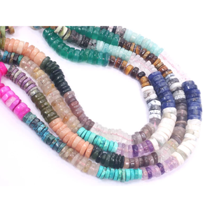 Perles Heishi en pierres précieuses naturelles multicolores, lisses et de forme cylindrique, 5-7 mm, mélange de pierres, perles de forme ronde unie, pour la création de bijoux. - Product Image 4