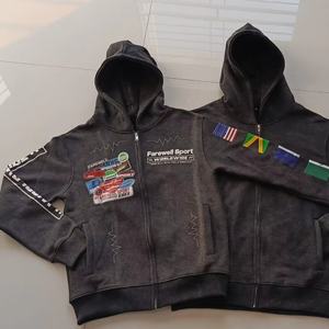 Sudadera con Capucha Holgada de Algodón 100% para Hombre, Estilo Urbano, Otoño Invierno, Bordada, Manga Larga, Casual, con Cremallera, Ecológica - Product Image 5