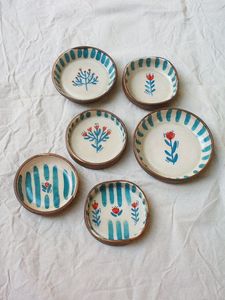 Round <b>Ceramic</b> <b>Plate</b> With Strawberry Pattern Handpainted Flat Dish Cute Design Green Checkered Background - Product Image 4