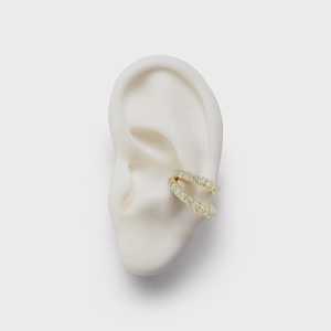 Doble Pendiente de Oreja sin Perforación de Oro Sólido 10K 14K 18K con Diamantes de Laboratorio de Corte Redondo de Lujo Engastados en Pavé, Joyería Minimalista para Cartílago - Product Image 1