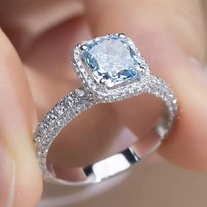 Women's Cushion Cut Luxury Engagement Ring 18K White Gold Pave Setting Classic Style Fine Jewelry - Product Image 3