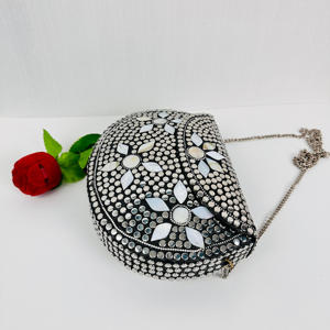 Indian Designer Handmade Metal Crafts <b>Clutch</b> Evening <b>Bag</b> Mother Pearl Floral Mosaic Modern Polished Sculpture Beautiful - Product Image 4