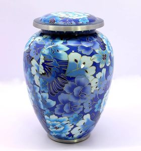 Urne funéraire classique en porcelaine, forme goutte d'eau, motif floral bleu, couvercle hermétique pour commémorations d'animaux de compagnie - Product Image 6