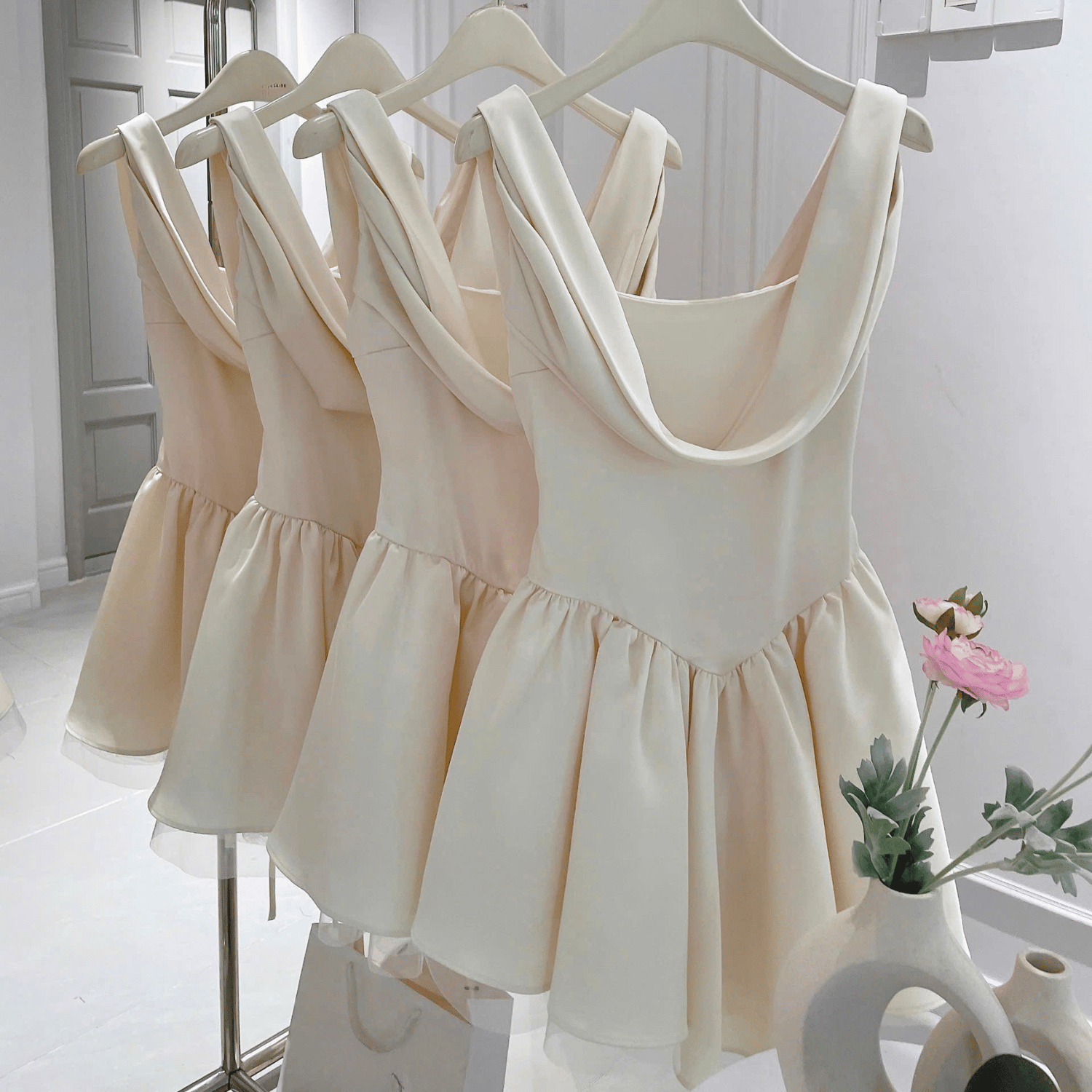 a line pocket dress Cowl Neck Mixed Media Mini Dress