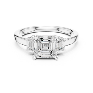 Bague à trois pierres taille Asscher 1,5 carat avec pierres latérales émeraude, pour mariage, fiançailles, promesse, en or 14K/18K, diamant de laboratoire certifié IGI - Product Image 3