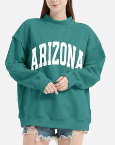 Custom Women Terry Breathable Quick Dry Eco-Friendly <b>Drop</b> Shoulder Autumn Front Logo Mock Neck Sweatshirts High Quality - Product Image 4