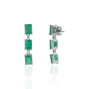 New Arrival 100% Authentic Octagon Shape Emerald Gemstone Diamond Rhodium Plated 925 Sterling <b>Silver</b> <b>Drop</b> <b>Earrings</b> Wedding Party - Product Image 5