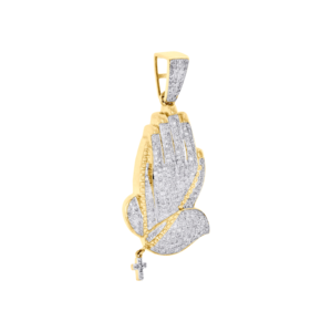 Colgante de Oro Amarillo Sólido de 10K para Hombre con Diamantes Naturales, Diseño de Manos en Oración y Cruz de Rosario, 1.70 Pulgadas, 0.87 CT, Joyería Cristiana Hip-Hop - Product Image 3