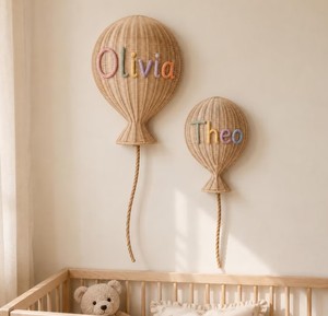 Décoration murale en rotin rustique pour chambre de bébé, sculpture de ballon personnalisée avec nom, lettres en fibre de vannerie faites à la main pour enfants, accent artistique - Product Image 3