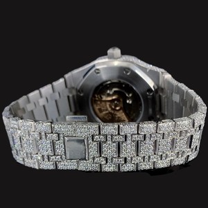 Montre tendance à mouvement quartz, cadran rond bleu ciel avec chiffres arabes, or blanc, diamants Moissanite, style Hip-Hop, très vendue - Product Image 2