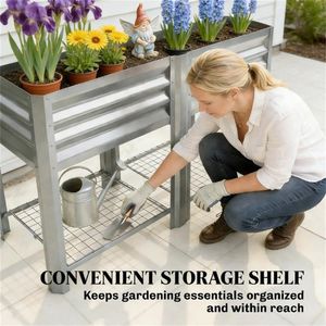 <b>Silver</b> Elevated Garden Bed & Plant Rack Flowerpot <b>Box</b> for Outdoor Planting Durable Storage Solution - Product Image 4