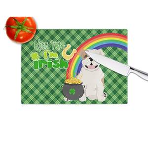 Tabla de cortar de gran tamaño Piebald English Bulldog St. Patrick's Day Decorativo Vidrio templado Cocina Tabla de servir Utensilios - Product Image 4