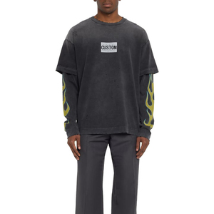 T-shirts pour hommes à manches longues, double manche, impression personnalisée, tissu peigné 100% coton, vente en gros - Product Image 4