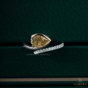 Fancy Yellow Pear Cut Moissanite <b>Ring</b> <b>Open</b> Band IGI Certified White Gold Plated Wedding Jewelry for Women - Product Image 2