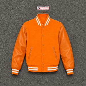 เสื้อแจ็คเก็ตวิทยาลัยสีส้มสไตล์โมเดิร์น เสื้อคลุมลำลองคอปกพับได้ สวมใส่สบาย เหมาะกับฤดูใบไม้ร่วง ทรงปกติ - Product Image 5