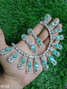 Conjunto de joyería nupcial de diamante americano clásico, collar y pendientes de dos piezas para boda, estilo clásico de moda - Product Image 5