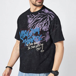 เสื้อยืดพิมพ์ลายกราฟฟิตีสีดำผ้าฝ้าย 100% สำหรับผู้ชายขายดีที่สุด เสื้อยืดโอเวอร์ไซส์สไตล์สตรีทแวร์ พิมพ์ลายกราฟิก โลโก้แบบกำหนดเอง เสื้อผ้าลำลอง - Product Image 1