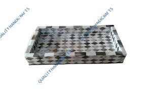 Nouvelle meilleure qualité gris Style arabe nacre Rectangle plateaux de service Base en bois incrustation d'os oeuvre pour l'utilisation de Restaurant d'hôtel - Product Image 2