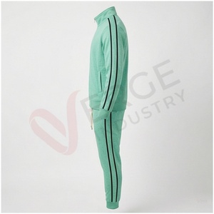 Ensemble de survêtement vert menthe pour homme, manches longues, col montant, fermeture éclair sur le devant, couleur unie, respirant, coupe décontractée, idéal pour le printemps - Product Image 3