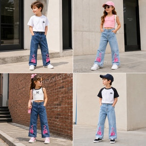 Lote de pantalones vaqueros para niñas y niños de Bangladesh al por mayor, jeans rectos de ajuste holgado para niños, vaqueros lavados listos para enviar, excedente de ropa vaquera. - Product Image 4