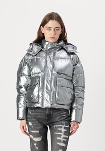 High Street Custom Elastic Bottom Cuff Full Zip Metallic Shiny Gold <b>Quilted</b> Waterproof Windproof Puffer Jacket Autumn Crop Women - Product Image 5