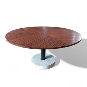Table à manger de jardin en teck de style luxueux avec structure en métal noir foncé pour ensemble de meubles de restaurant - Product Image 3